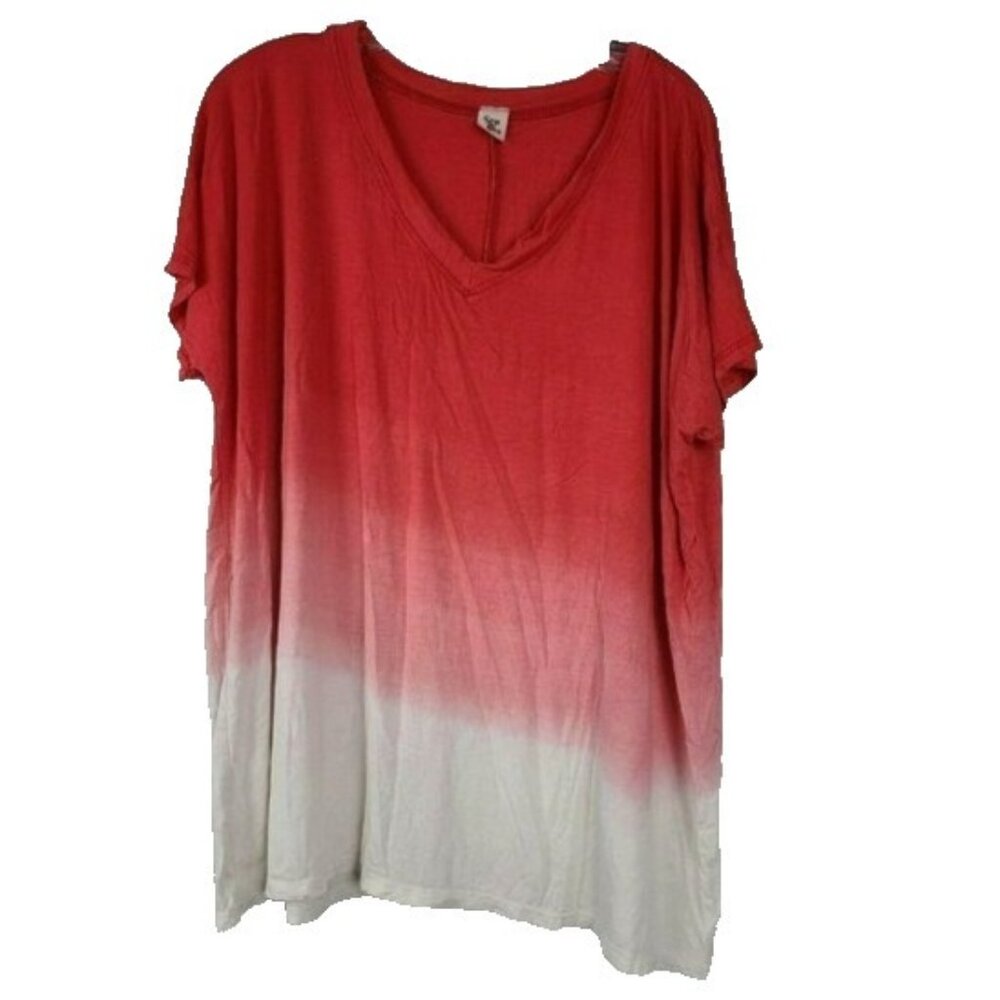 Sew In Love Womens BOHO Tunic Top XL White‎ Red Ombre Short Sleeve Casual Tee